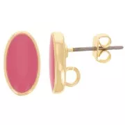 12x7mm Oval earstuds with epoxy resin - Gold - Deep Pink x2