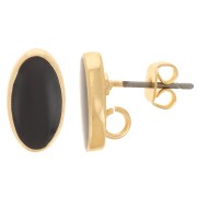 12x7mm Oval earstuds with epoxy resin - Gold - Black x2