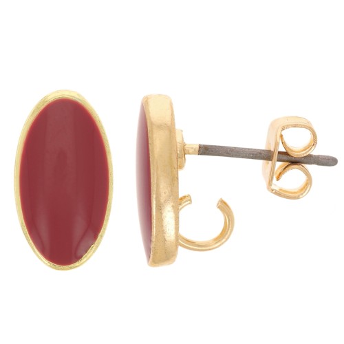 12x7mm Oval earstuds with epoxy resin - Gold - Brick x2