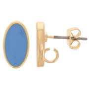 12x7mm Oval earstuds with epoxy resin - Gold - Blue x2