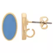12x7mm Oval earstuds with epoxy resin - Gold - Blue x2