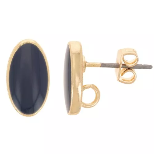 12x7mm Oval earstuds with epoxy resin - Gold - Midnight blue x2