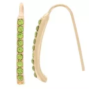 22x2mm rhinestone earwires with hole - Gold Tone - Light green x2