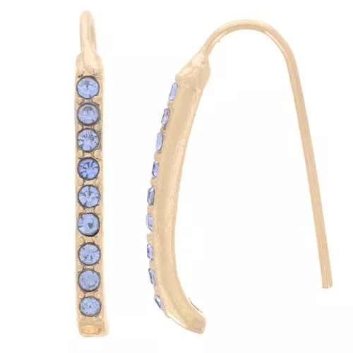22x2mm rhinestone earwires with hole - Gold Tone - Light blue x2