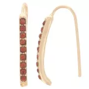 22x2mm rhinestone earwires with hole - Gold Tone - Cognac x2