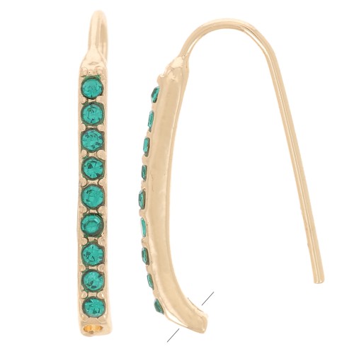 22x2mm rhinestone earwires with hole - Gold Tone - Petrol blue x2