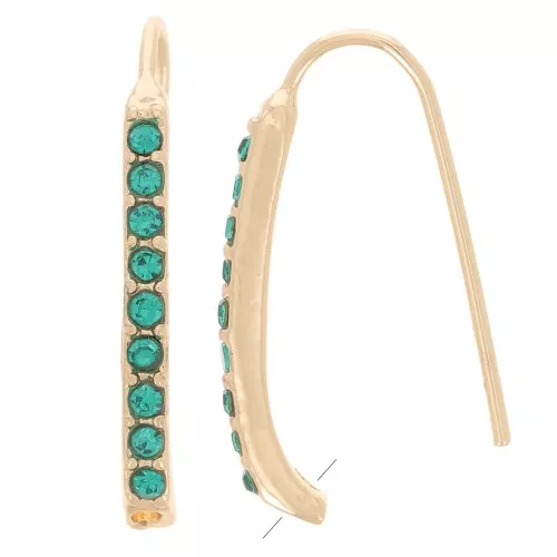 22x2mm rhinestone earwires with hole - Gold Tone - Petrol blue x2