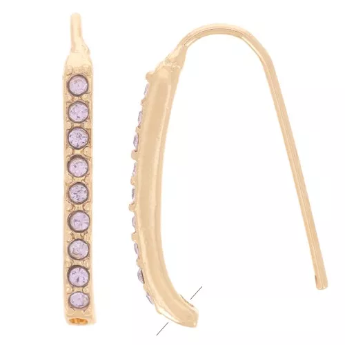 22x2mm rhinestone earwires with hole - Gold Tone - Lilac x2