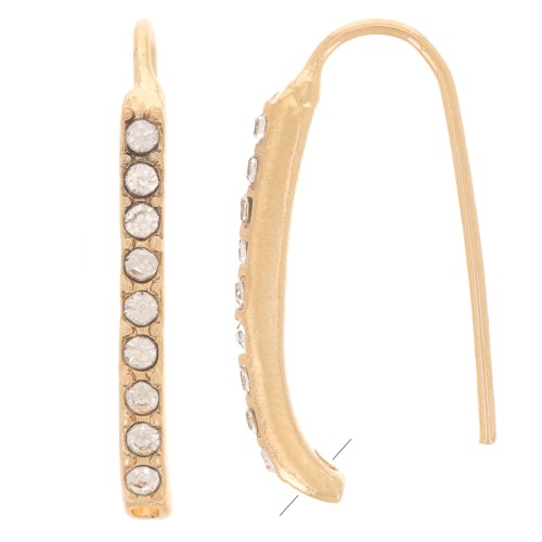 22x2mm rhinestone earwires with hole - Gold Tone - Crystal x2