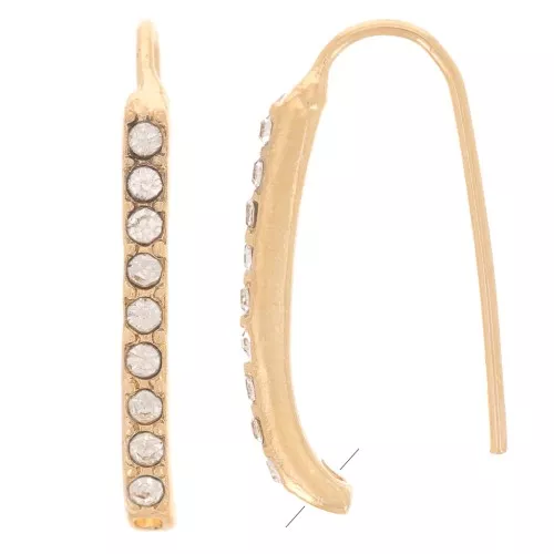 22x2mm rhinestone earwires with hole - Gold Tone - Crystal x2