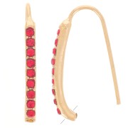 22x2mm rhinestone earwires with hole - Gold Tone - Red x2