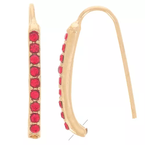 22x2mm rhinestone earwires with hole - Gold Tone - Red x2