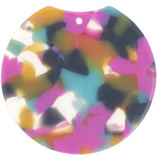 35x36.5mm Round cut-out pendant - Tortoiseshell Fuchsia - Blue - Camel x1