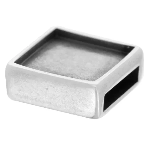 Square Slider bead for lace 10mm Antique silver plating  x1