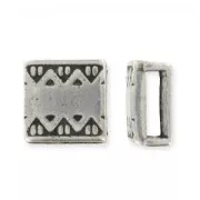 Square slider bead for 2mm cords Old silver tone x1