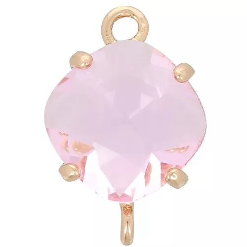 16x11mm Diamond-shaped faceted glass spacer - Gold - Light pink x1