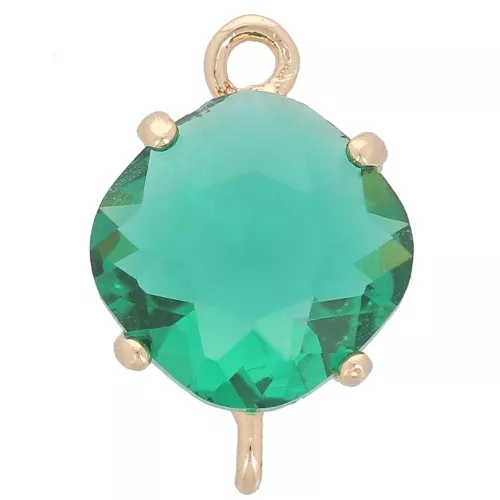 16x11mm Diamond-shaped faceted glass spacer - Gold - Dark green x1