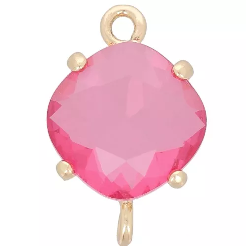 16x11mm Diamond-shaped faceted glass spacer - Gold - Raspberry x1