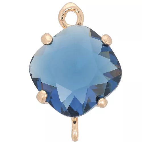 16x11mm Diamond-shaped faceted glass spacer - Gold - Blue jean x1