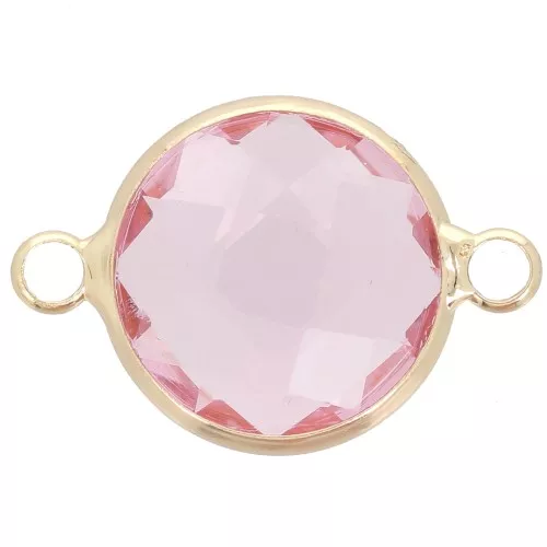 15mm Round faceted glass spacer - Gold - Light pink x1