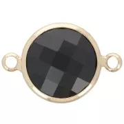 15mm Round faceted glass spacer - Gold - Black x1