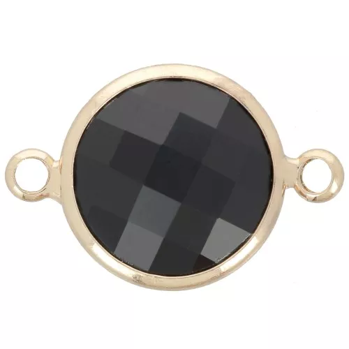 15mm Round faceted glass spacer - Gold - Black x1