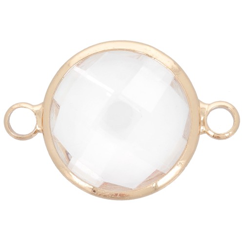 15mm Round faceted glass spacer - Gold - Crystal x1