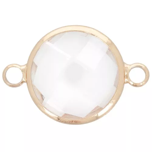 15mm Round faceted glass spacer - Gold - Crystal x1