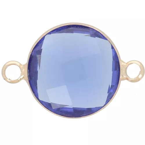 15mm Round faceted glass spacer - Gold - Sapphire blue x1