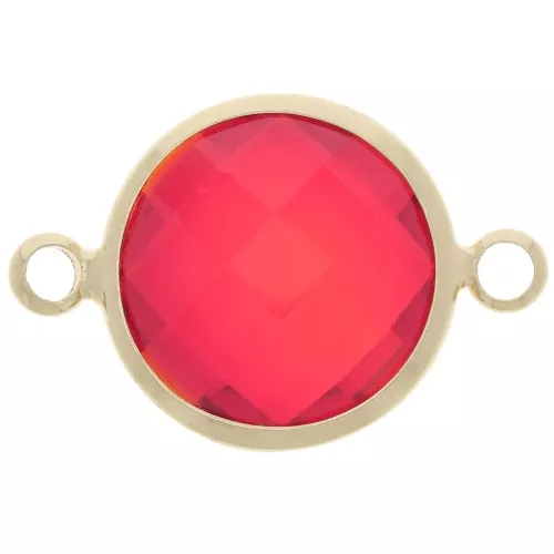 15mm Round faceted glass spacer - Gold - Red x1