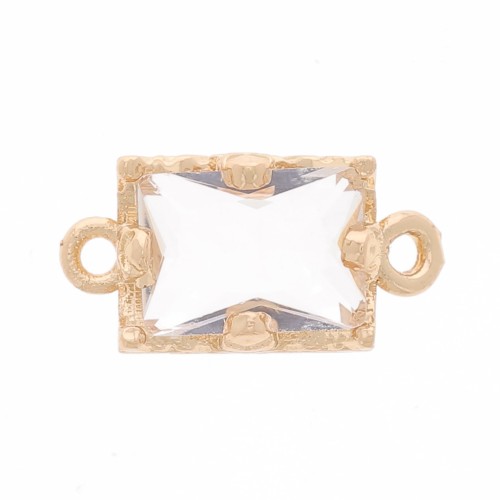 12x6mm Rectangular faceted glass spacer - Gold - Crystal x1