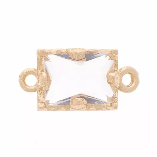 12x6mm Rectangular faceted glass spacer - Gold - Crystal x1