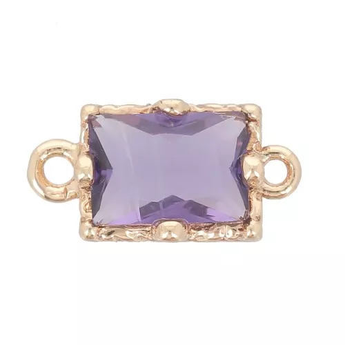 12x6mm Rectangular faceted glass spacer - Gold - Violet x1