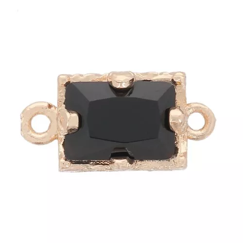 12x6mm Rectangular faceted glass spacer - Gold - Black x1
