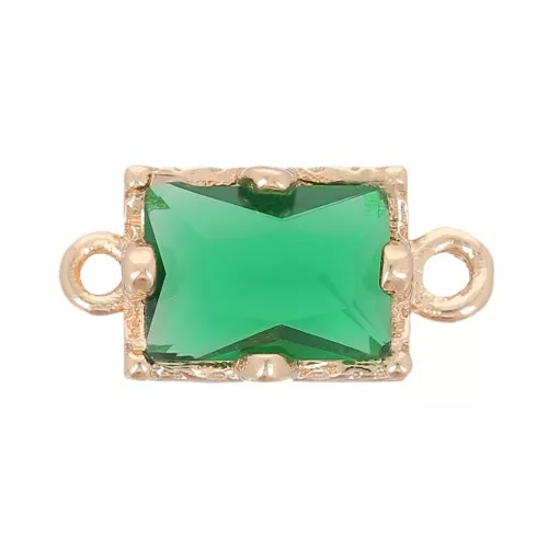 12x6mm Rectangular faceted glass spacer - Gold - Emerald green x1