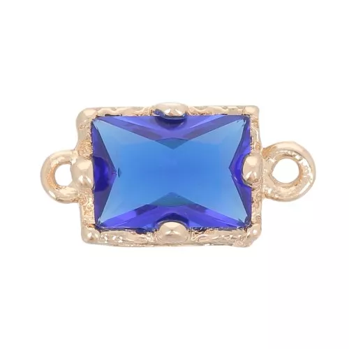 12x6mm Rectangular faceted glass spacer - Gold - Royal Blue x1