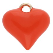 Heart charm 12 mm with epoxy resin - Gold - Coral x1