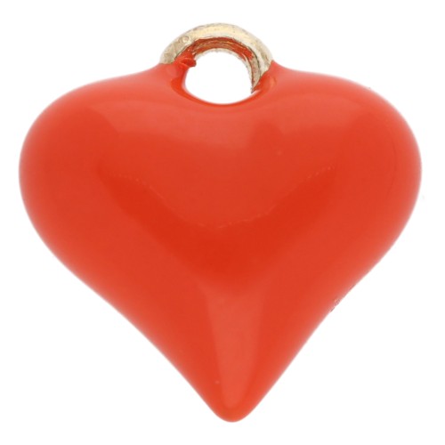Heart charm 12 mm with epoxy resin - Gold - Coral x1