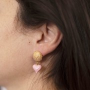 Heart charm 12 mm with epoxy resin - Gold - Coral x1