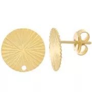 12mm Round earstuds pleated effect - Fine Gold plated x2