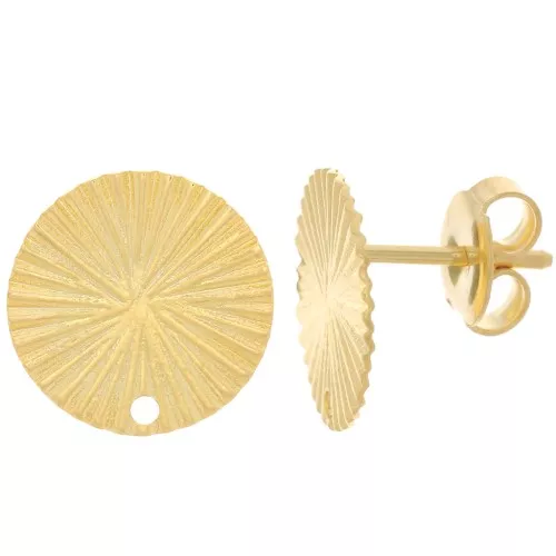 12mm Round earstuds pleated effect - Fine Gold plated x2