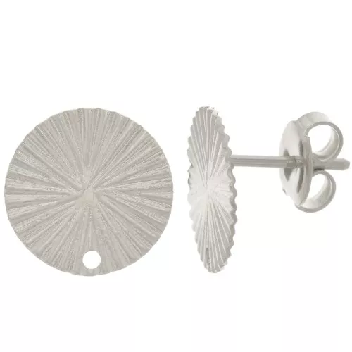 12mm Round earstuds pleated effect - Rhodium x2