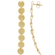 62x8mm Hammered long pendant earrings - Fine gold plated x2