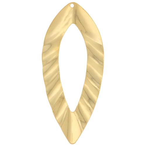 47x21mm Hollow leaf pendant with pleated effect - Fine gold plated x1