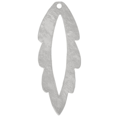35x13mm Hammered hollow leaf pendant - Rhodium x1
