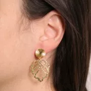 27x22.5mm Textured openwork leaf pendant - Fine gold plated x1