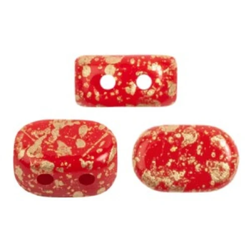 4x6mm Lipsi® glass beads by Puca® - Opaque Red Coral Gold Splash x10g