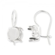 Earwires with 1028 cabochon 8mm setting Silver tone x2