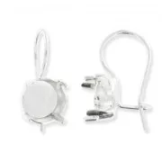 Earwires with 1028 cabochon 8mm setting Silver tone x2