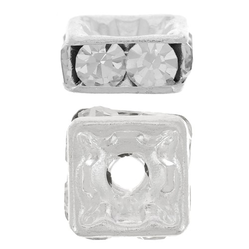 Squared rhinestones Rondelle  8mm Silver tone/Crystal  x1